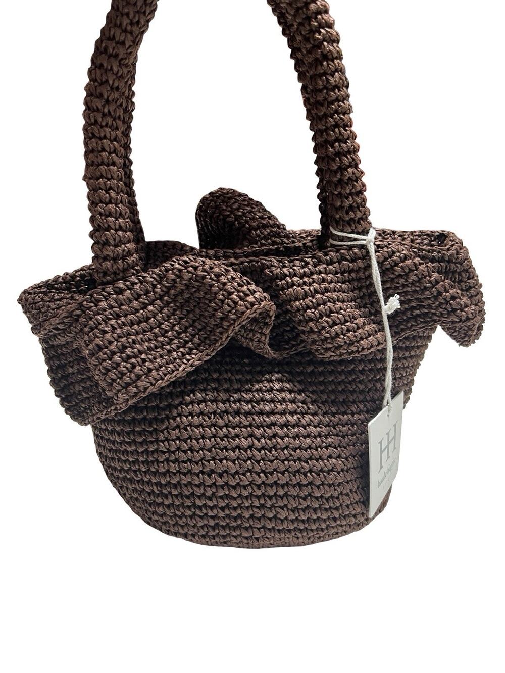 Haute Hippie Crochet Ruffle Small Handbag Bucket Purse Bag Chocolate Brown NWT